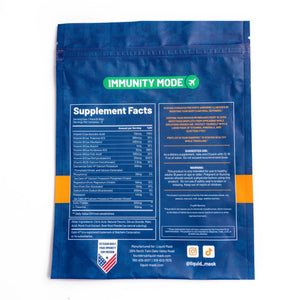 Pre Flite Airberry pouch back showing supplement facts panel with vitamins, electrolytes and immunity ingredients